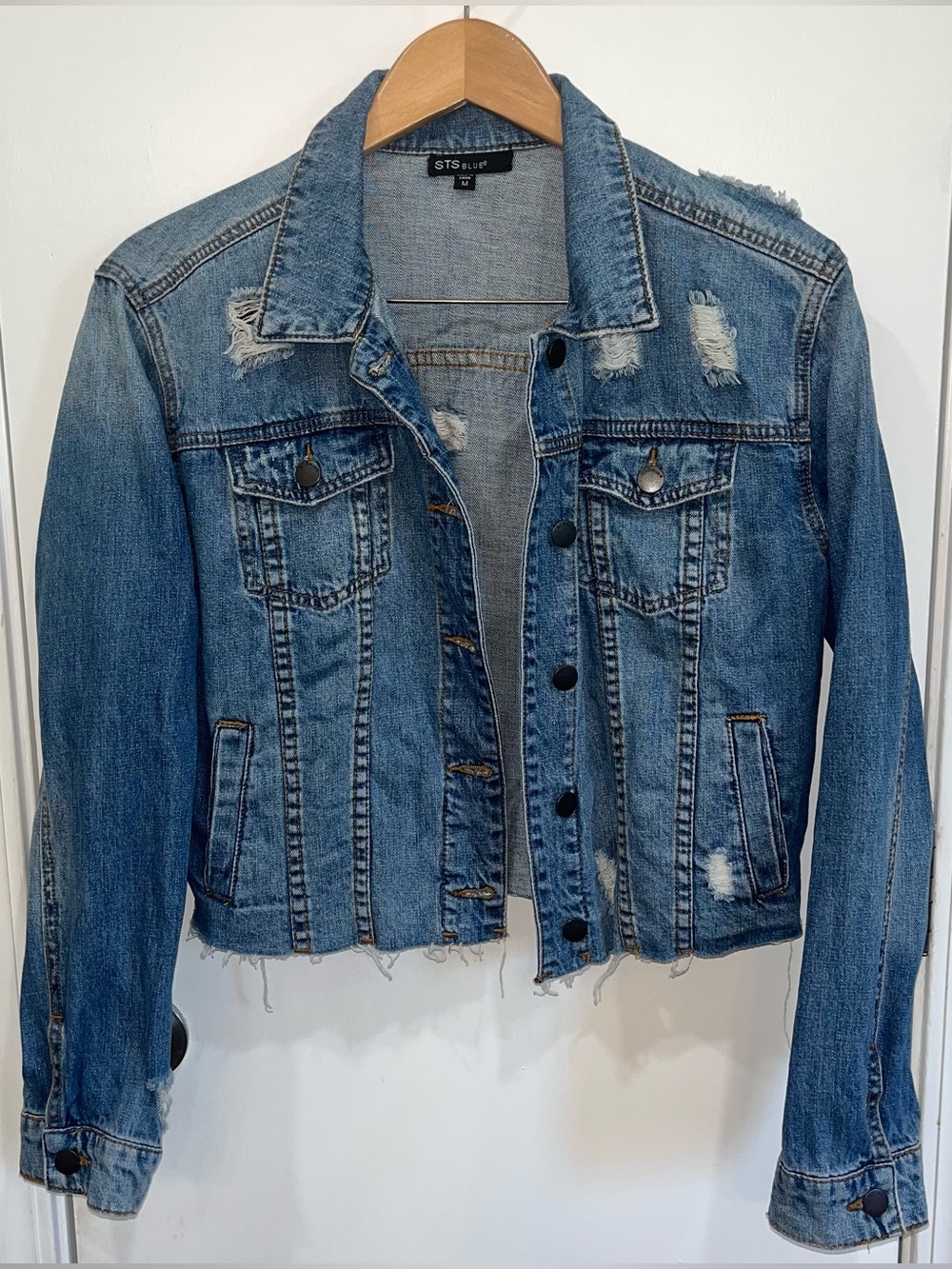 Preloved STS Blue Distressed Denim Jacket - Size Medium